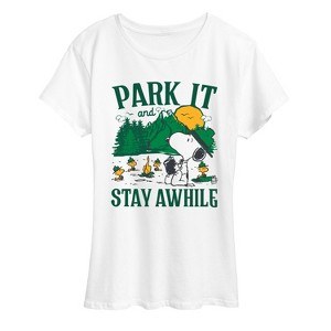 Women's - Peanuts - Park It And Stay Awhile Short Sleeve Graphic T-Shirt - 1 of 4