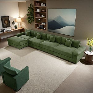 167.6" Corduroy Cloud L-Shaped Modular Sectional Sofa with Thick Cushions & Ottoman - 1 of 4