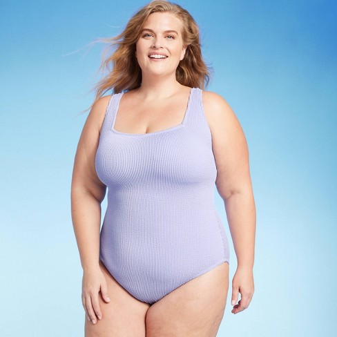 Swim 365 Women's Plus Size Zip-front One-piece With Tummy Control - 16,  Purple : Target