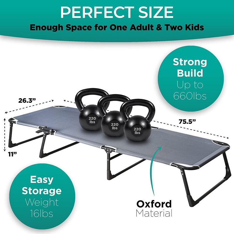 Zone tech Folding Travel Cot & Cot Pad Premium Quality 4 Positions Adjustable, Portable, for Adult and Kids-Perfect for Camping, Lawn, Patio, Beach, 4 of 10