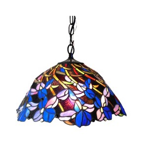 Chloe Lighting Natalie Tiffany-Style 2 Light Iris Hanging Pendant Lamp 19" Shade - 1 of 3