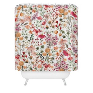 Ninola Design Meadow Perennial Botanical Red Shower Curtain Red - Deny Designs: Polyester Microfiber, Buttonhole Top, Machine Washable - 1 of 2
