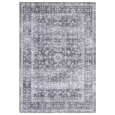 Washable Vintage Rug Non Slip Low Pile Rug Soft Throw Floor Cover Floral Foldable Indoor Carpet for Living Room Bedroom Playroom Nursery
