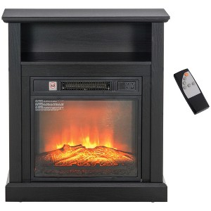 27" Freestanding Electric Fireplace with Mantel, 1400W Insert Heater with Timer – Black - 1 of 4