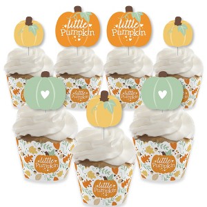 Big Dot of Happiness Little Pumpkin - Cupcake Decoration - Fall Birthday Party or Baby Shower Cupcake Wrappers and Treat Picks Kit - Set of 24 - 1 of 4
