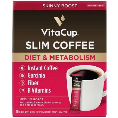 VitaCup Slim Instant Coffee Packets, Diet &#38; Metabolism, Serve Hot or Cold -10ct