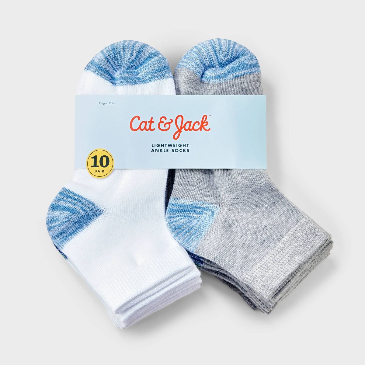 Boys' 10pk Random Feed Heel & Toe Ankle Socks - Cat & Jack™ Gray/White - thumbnail 2