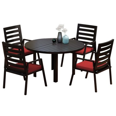 LeisureMod Chelsea 5-Piece Patio Dining Set, 48" Round Aluminum Dining Table and 4 Dining Armchair