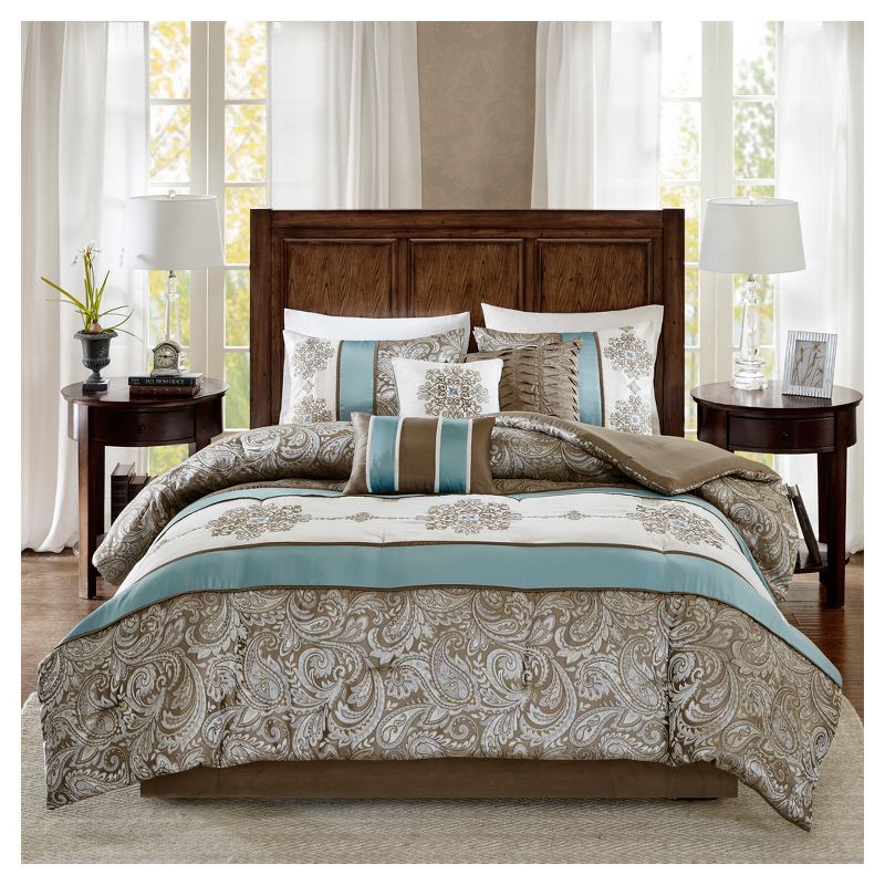 Sharon 7pc Polyester Jacquard Comforter Bedding Set with Bedskirt, 3 of 12