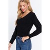 Slickblue Cozy V-Neck Ribbed Sweater, Long Puff Sleeve Detail, Black/Khaki/Vintage Blue, Sizes S-L - 4 of 4