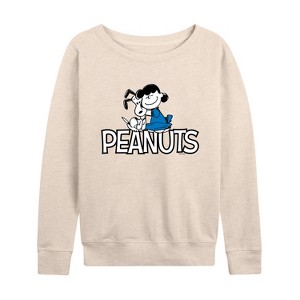 Women's - Peanuts - Snoopy And Lucy Lightweight French Terry Wide Neck Long Sleeve Shirt - 1 of 4