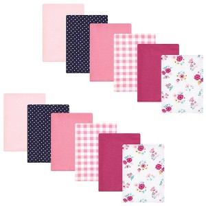 Hudson Baby Infant Girl Cotton Flannel Burp Cloths Bundle, Butterfly Floral, One Size - 1 of 4