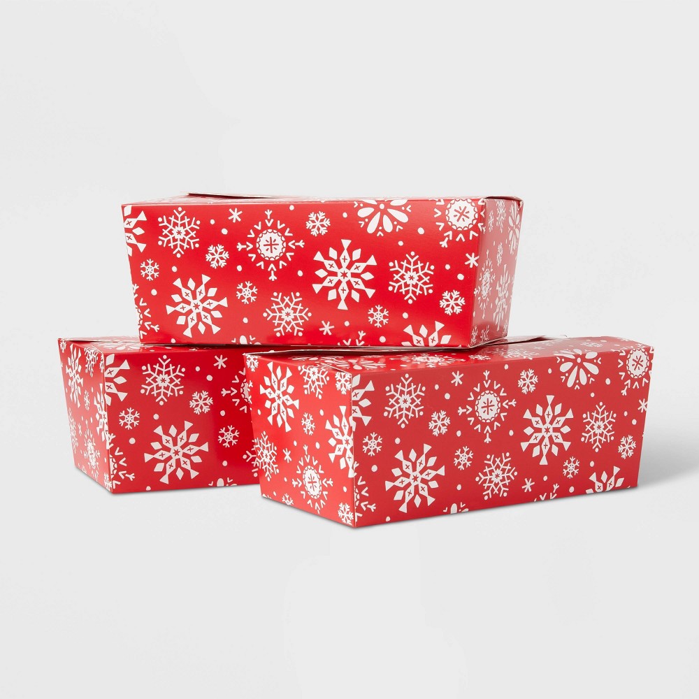 5ct Snowflake Print Rectangular Takeout Box Red - Wondershop