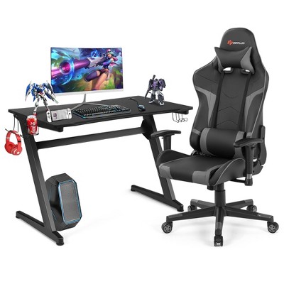 Costway Z-Shaped Racing Style Desk &  Massage Gaming Chair Set for Home Office