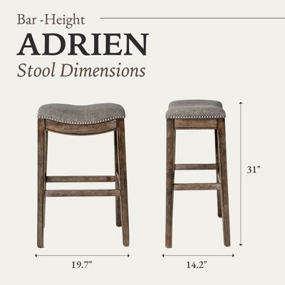 Adrien 31" Gray Wirebrush Wood Saddle Bar Stool, Set of 2