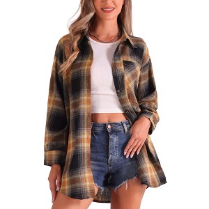 INSPIRE CHIC Women's Vintage Plaid Flannel Long Sleeve Button Down Collar With Pocket Casual Shirts - 1 of 4