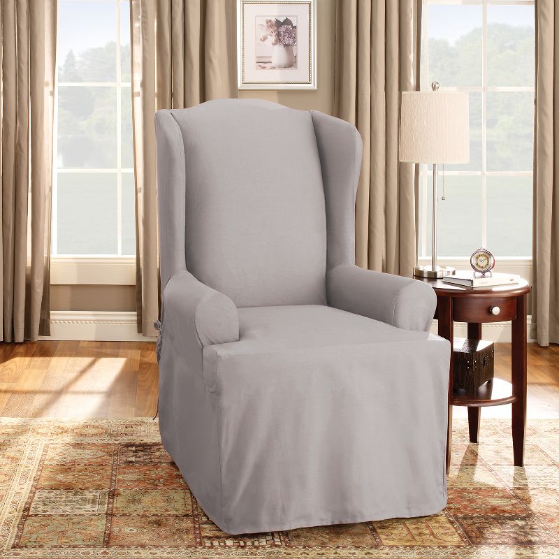 Sailcloth Cotton Duck Wing Chair Slipcover Light Gray - Sure Fit, 3 of 5