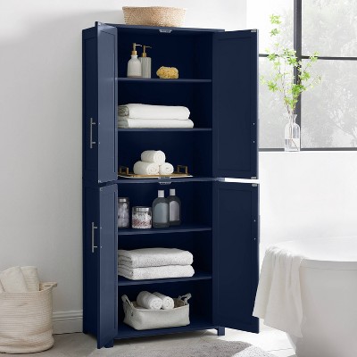 Navy Shaker-Style Tall Kitchen Storage Pantry with Adjustable Shelves