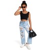 Mocamel New Snowflake Water Wash Distressed Design Wide Leg Jeans for Teenage Girls - 3 of 4