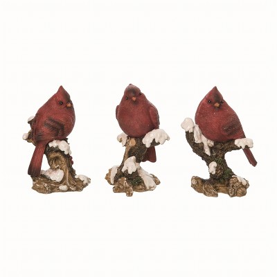 Transpac Set of 3 Snowy Branch Cardinal Figurines Colorful Christmas Decor for Tabletop or Mantel Indoor Gift