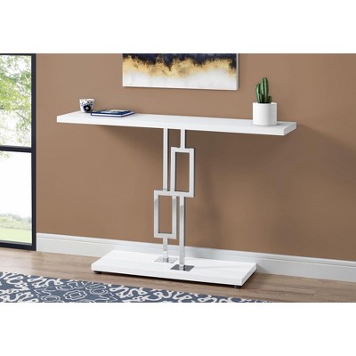 NicBex Narrow Console Table with Geometric Design,Stylish Entryway Table with Chrome Metal Base,Modern Couch Table for Living Room,White