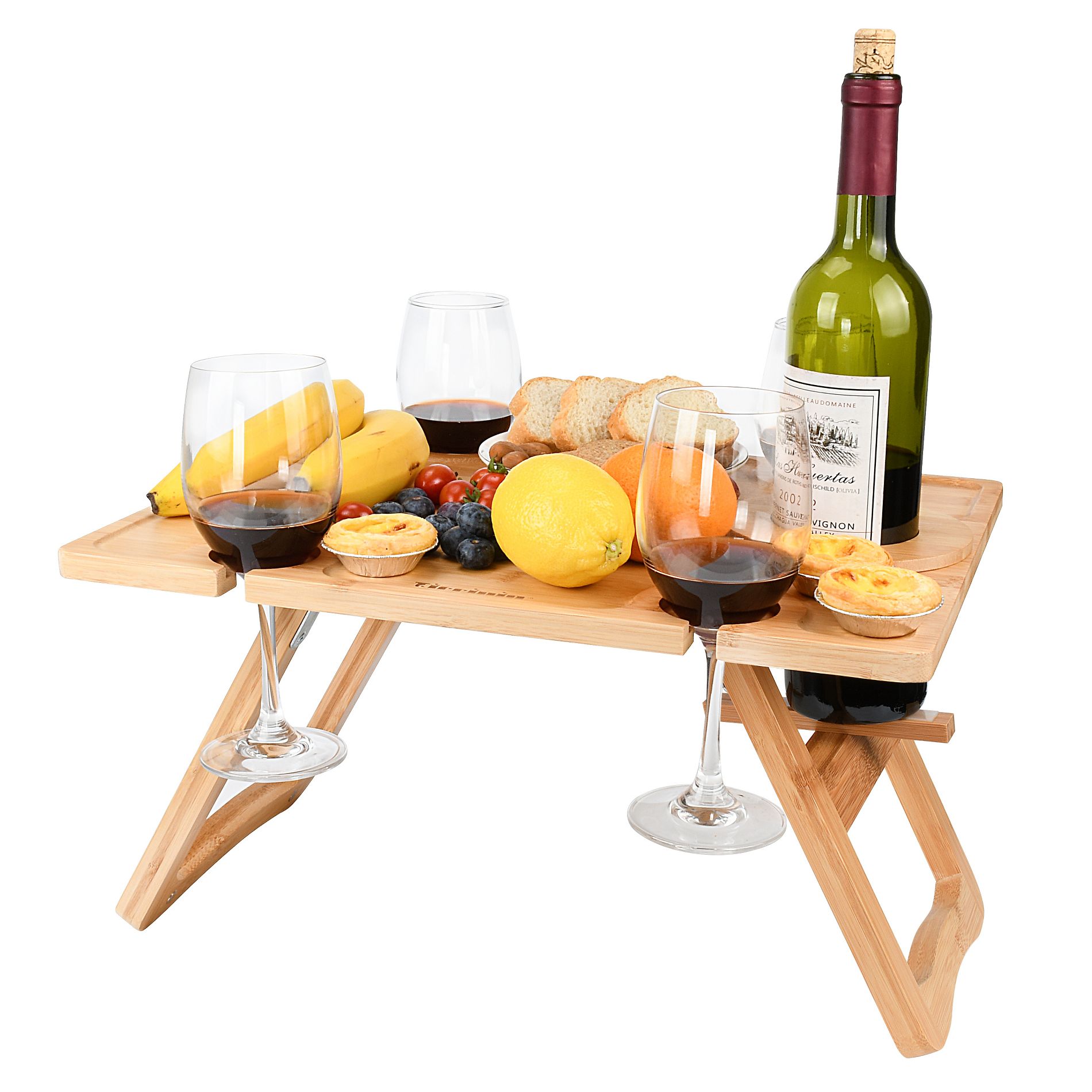 Tirrinia 12.6" x 17" Eco - Friendly Nature Bamboo Folding Portable Wine Picnic Table, Outdoor Wine Tasting Gathering, Park Wine Picnic Setup