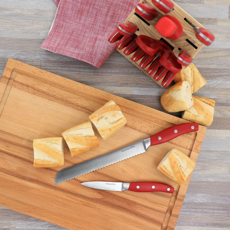 Kenmore Elite 18 Piece Stainless Steel Cutlery and Wood Block Set in Red, 2 of 9