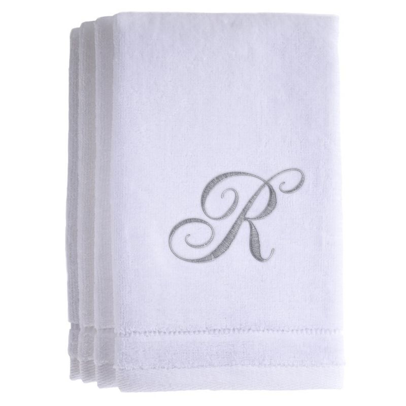 Creative Scents White Fingertip Monogrammed Towels Silver Embroidered, 1 of 7