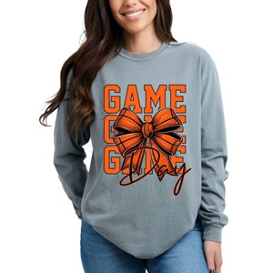 Simply Sage Market Coquette Basketball Bow Game Day Stacked Garment Dyed Long Sleeve - 1 of 4