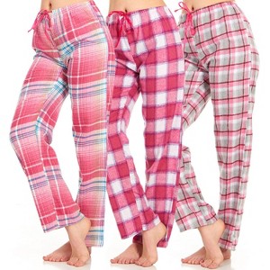Daresay Women's Flannel Pajama Pants With Pockets- Set of Pajama Pants for Women, Soft, Comfy, Plaid Pants for Lounge & Sleep, Pack Of 3 - 1 of 4