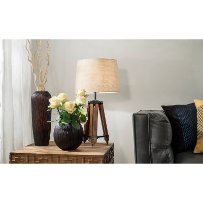 Mariner Adjustable Wood Tripod Floor Lamp with Burlap Shade