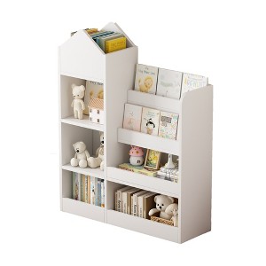 Fontoi Decorative Bookshelf, Bookcase with 6 Compartments 2 Baskets, Fabric Storage Organizer for Kids' Rooms Nursery, White, 11.82"*39.37"*31.5" - 1 of 4