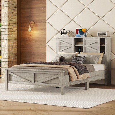 Streamdale Rustic Full Size Farmhouse Bed with Charging Station