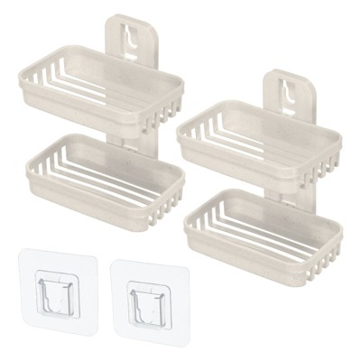 Unique Bargains Bathroom Kitchen No Drilling Double Layer Soap Container with Suction Cup