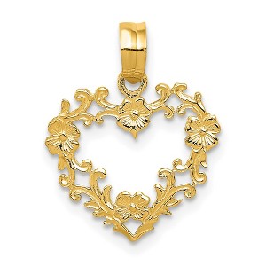 Black Bow Jewelry 14k Yellow Gold Floral Cutout Heart Pendant, 15mm - 1 of 4