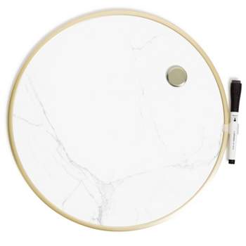 U Brands 14" Round Dry Erase Board with Gold Frame and Marble Print