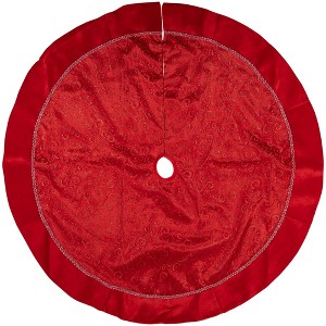 Northlight 48" Red Glittered Swirl Christmas Tree Skirt - 1 of 4