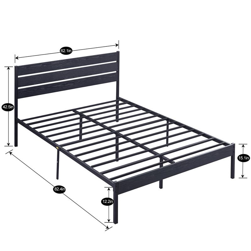 VECELO Platform Bed Frame with Rustic Vintage Wood Headboard and Footboard, Sturdy Metal Slats, No Box Spring Required, 4 of 14