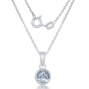 Bella Silver Sterling Silver, "December" Bezel Set 18" Pendant Necklace  - Blue-Topaz - Blue - 1 of 2