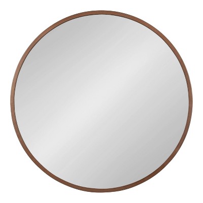 Travis 28" Round Bronze Wood Frame Modern Accent Wall Mirror