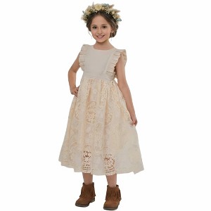 2Bunnies Girls 3-10Y Jasmine Lace Crochet Boho Communion Rustic Girl Dress - 1 of 4