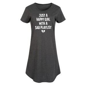 Women's - Instant Message - Happy Girl Sad Playlist Graphic T-shirt Dress - 1 of 4