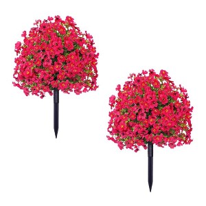 2Pcs Artificial Bushes with Ground Spike, Fake Flowers Outdoor, UV Resistant Realistic Fabric Shrubs - 1 of 4