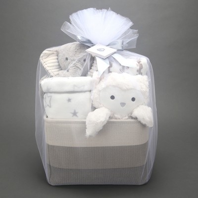 Lambs & Ivy Gray 5-Piece Baby Gift Basket for Baby Shower/Newborn Welcome Home