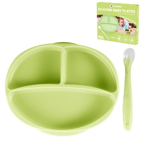 Baby Bowls with Suction with Silicone Spoon - for Babies Kids Toddlers - Anti-Slip Dinnerware, Green