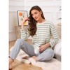 INSPIRE CHIC Women's Lounge Set Cotton Striped Dot Strawberry Print  Long Sleeve Round Neck Cute Pattern Pants Set Sleepwear - 3 of 4