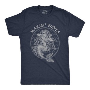Mens Makin Waves T Shirt Funny Ocean Vacation Mermaid Graphic Novelty Tee - Crazy Dog Men's T Shirt - 1 of 4