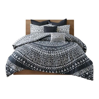 Gracie Mills Caelius 7-Piece Reversible Cotton Comforter Set - Full/Queen - Black
