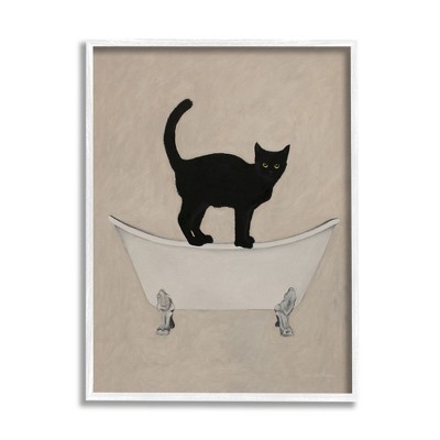 Stupell Industries Black Cat Simple Claw Foot Bathtub Bathroom Painting Framed Giclee Art