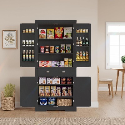 Kitchen Pantry Cabinet, Farmhouse Storage Cabinet with Drawer, Door Shelves & Adjustable Shelves, Freestanding Wooden Cupboard Buffet
